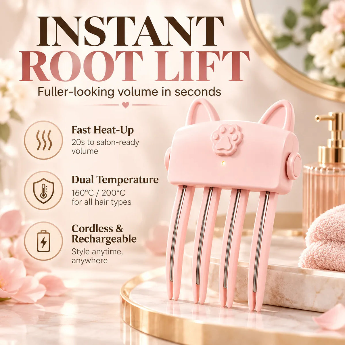 🔥 Instant Hair Volume ✨ Root-Lifting Heated Volumizing Comb – Salon-Style Lift in Minutes 💖