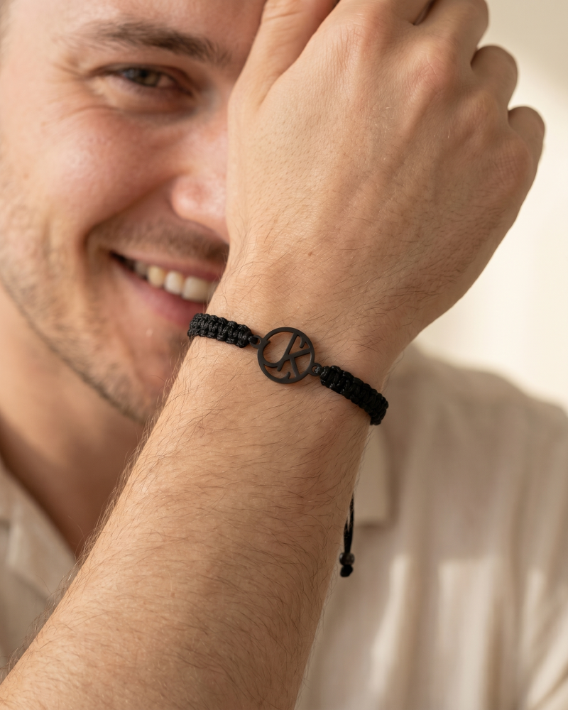 Mens Braided Cord Monogram Bracelet